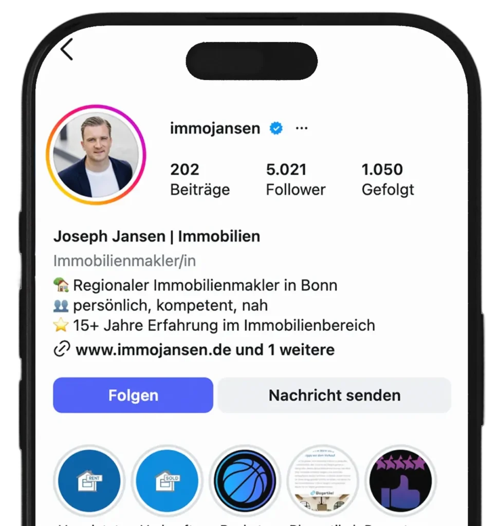 Instagram Account von Joseph Jansen für Bonn Immobilienmakler